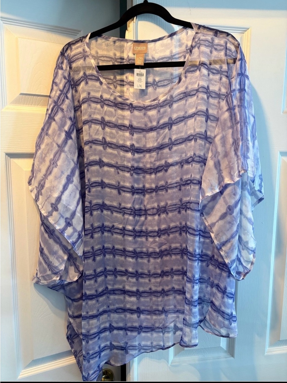 Chico's Lavender-Blue Tie-Dye Sheer Pullover poncho